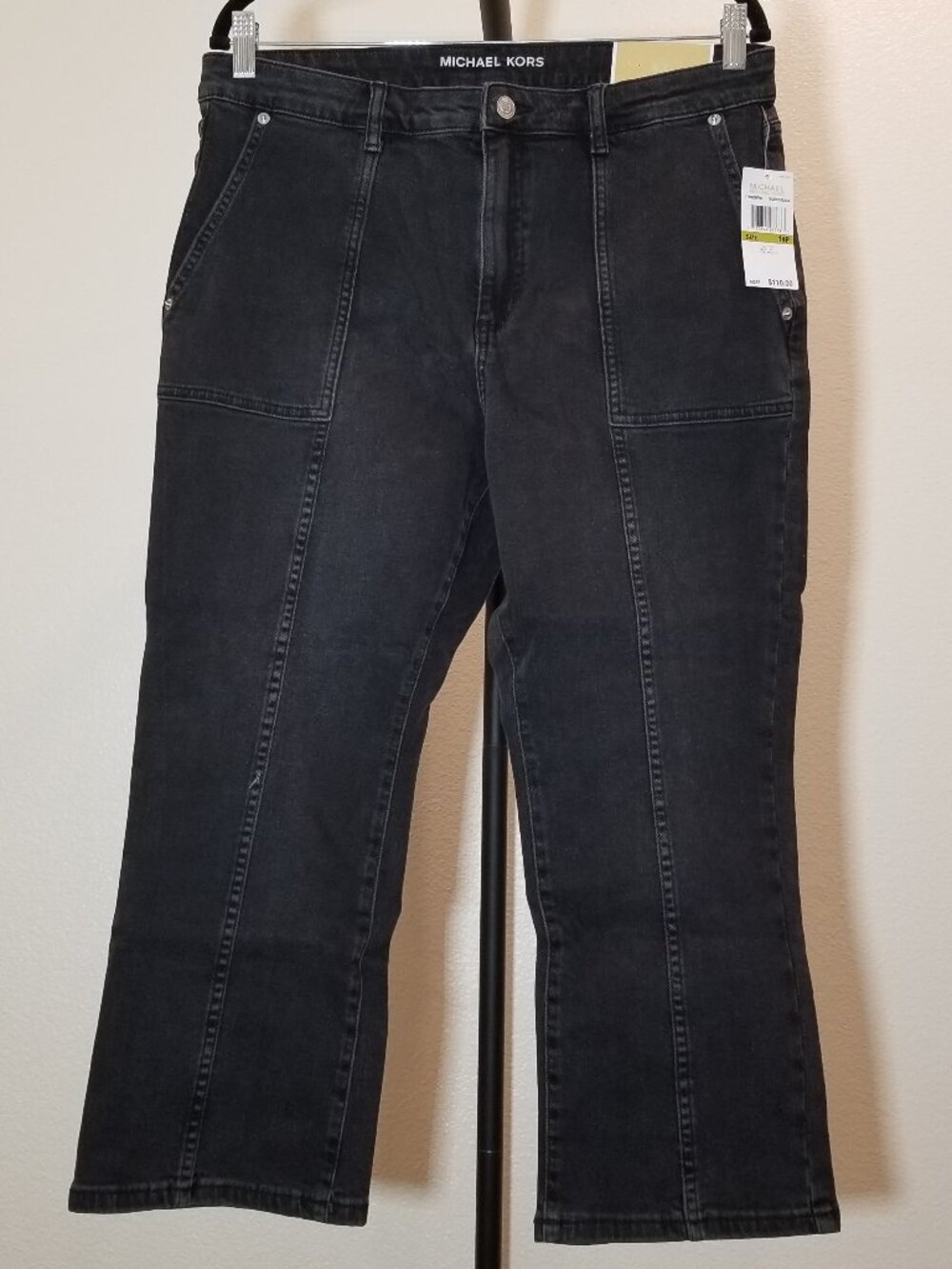 Michael Kors Womens 14P Selma Crop Flare High Rise Black Denim Jeans Retro NWT